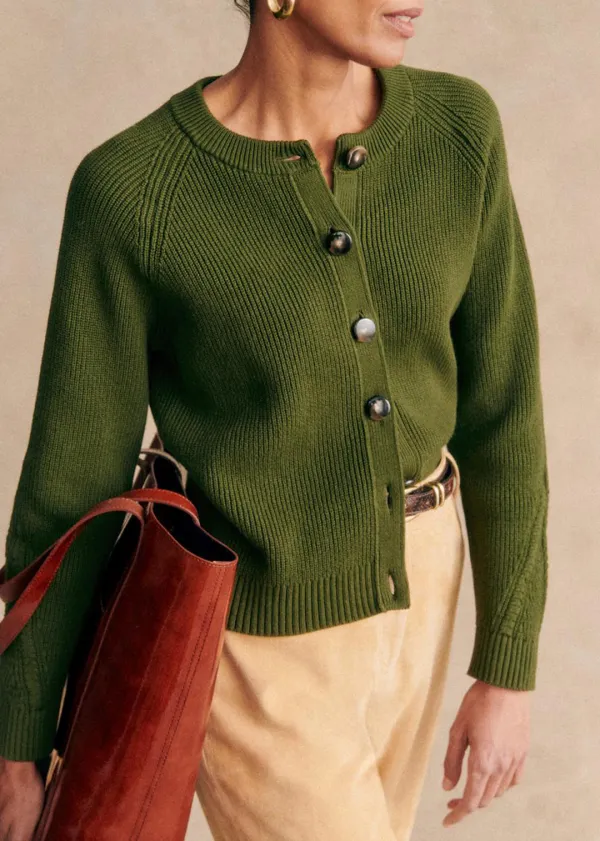 Crew Neck Organic Cotton Long Sleeve Cardigan