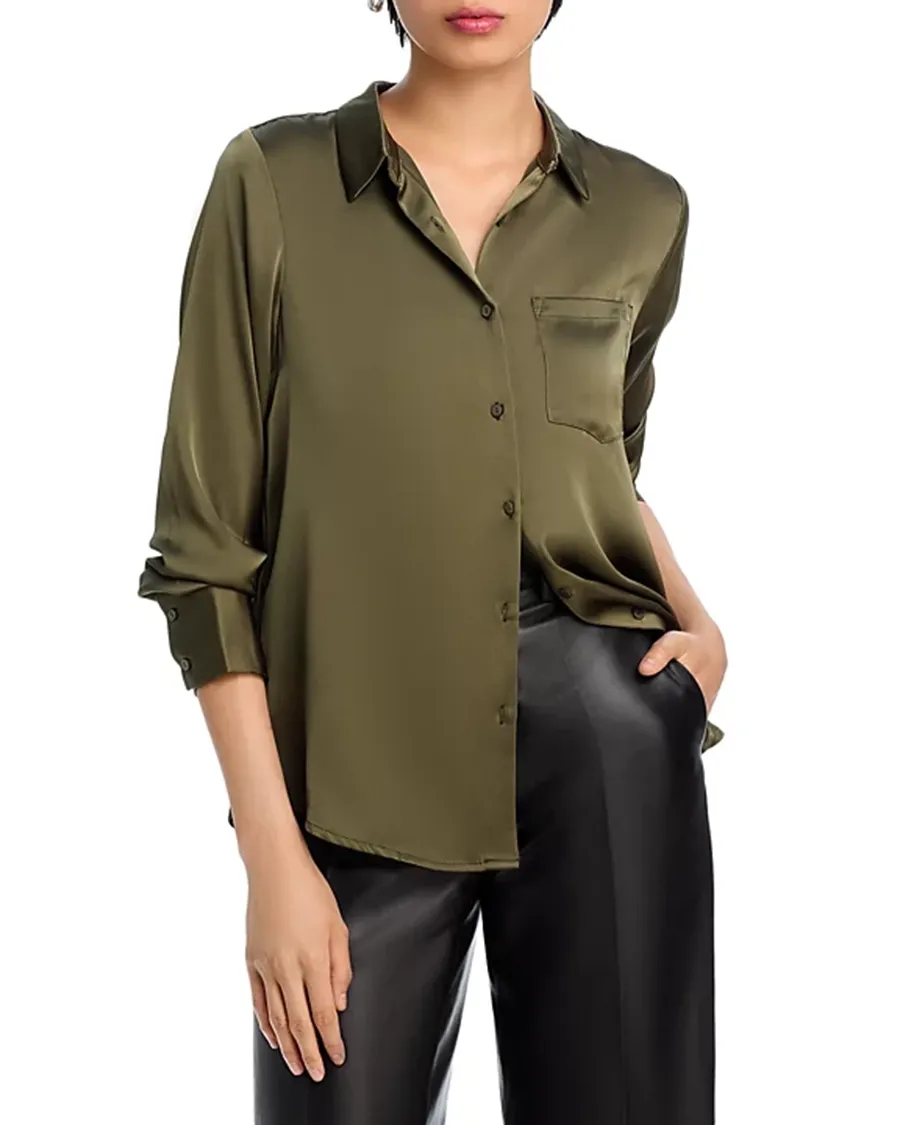 Lapel Satin Button Front Blouse