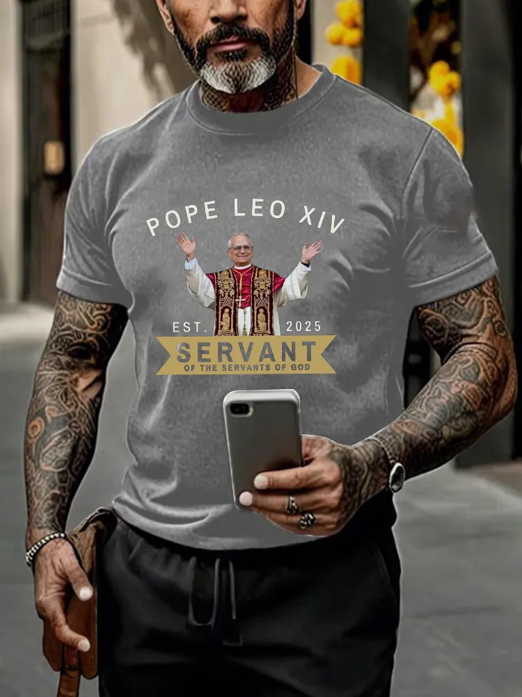 Men'S Pope Leo Xiv Est 2025 Servant Of The Servants God Printed T-Shirt