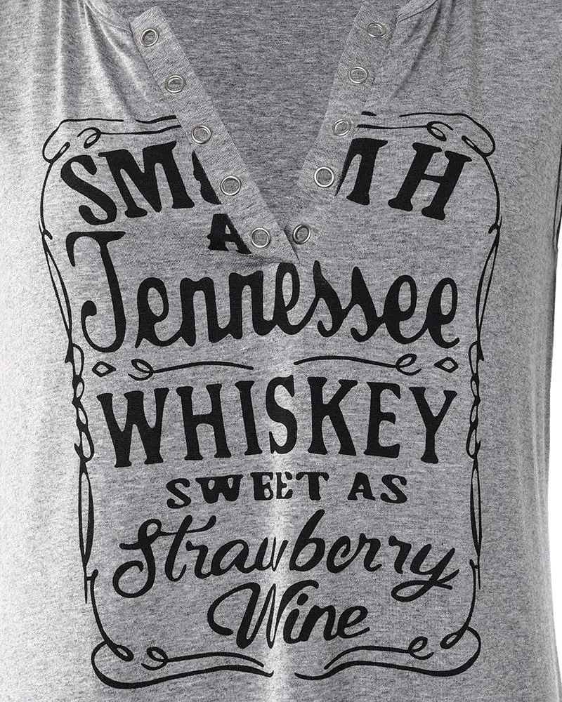 Smooth As Tennessee Whiskey Sweet As Strawberry Wine Print Eyelet Decor Casual Tank Top