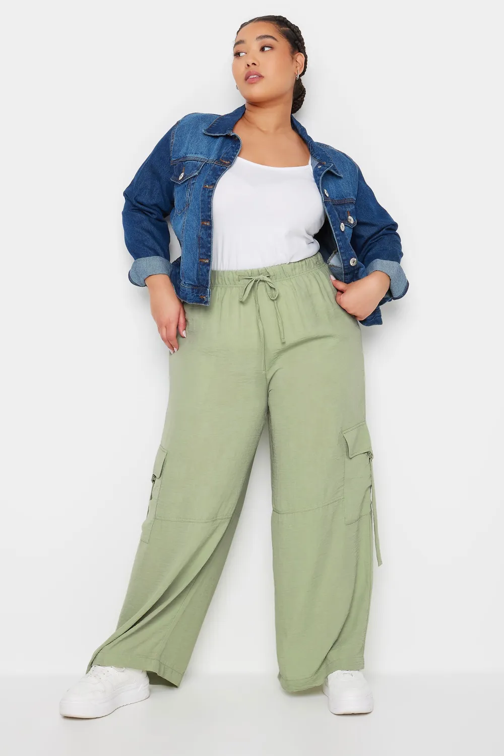 YOURS Curve Sage Green Twill Cargo Trousers