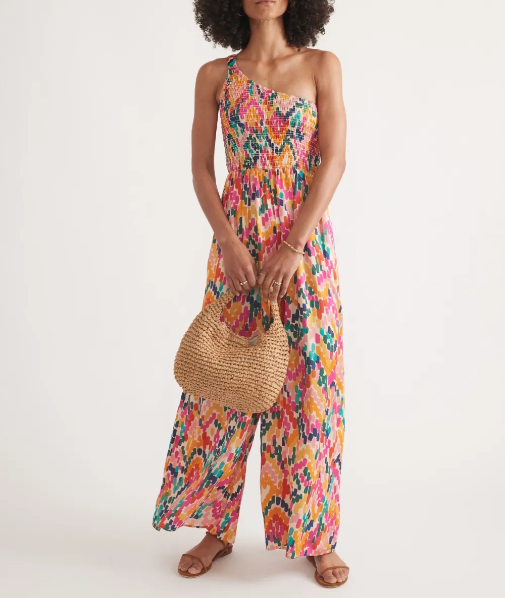 One-Shoulder Floral Print Jumpsuit