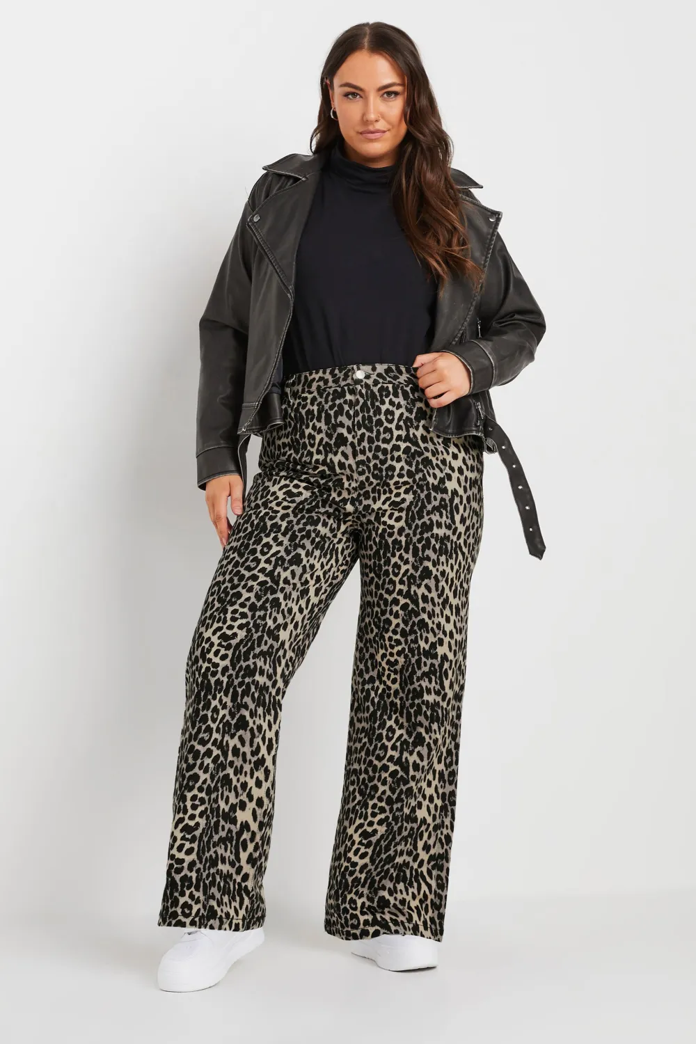 LIMITED COLLECTION Curve Grey Snake Print Wide Leg Jeans