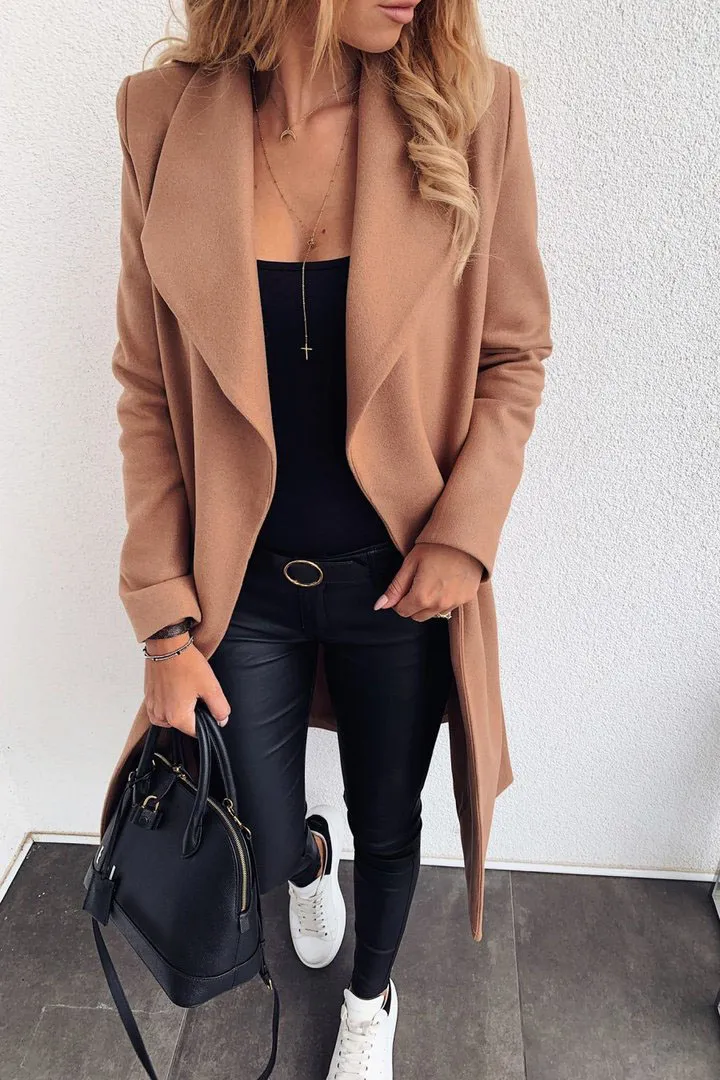 Solid lapel mid length coat