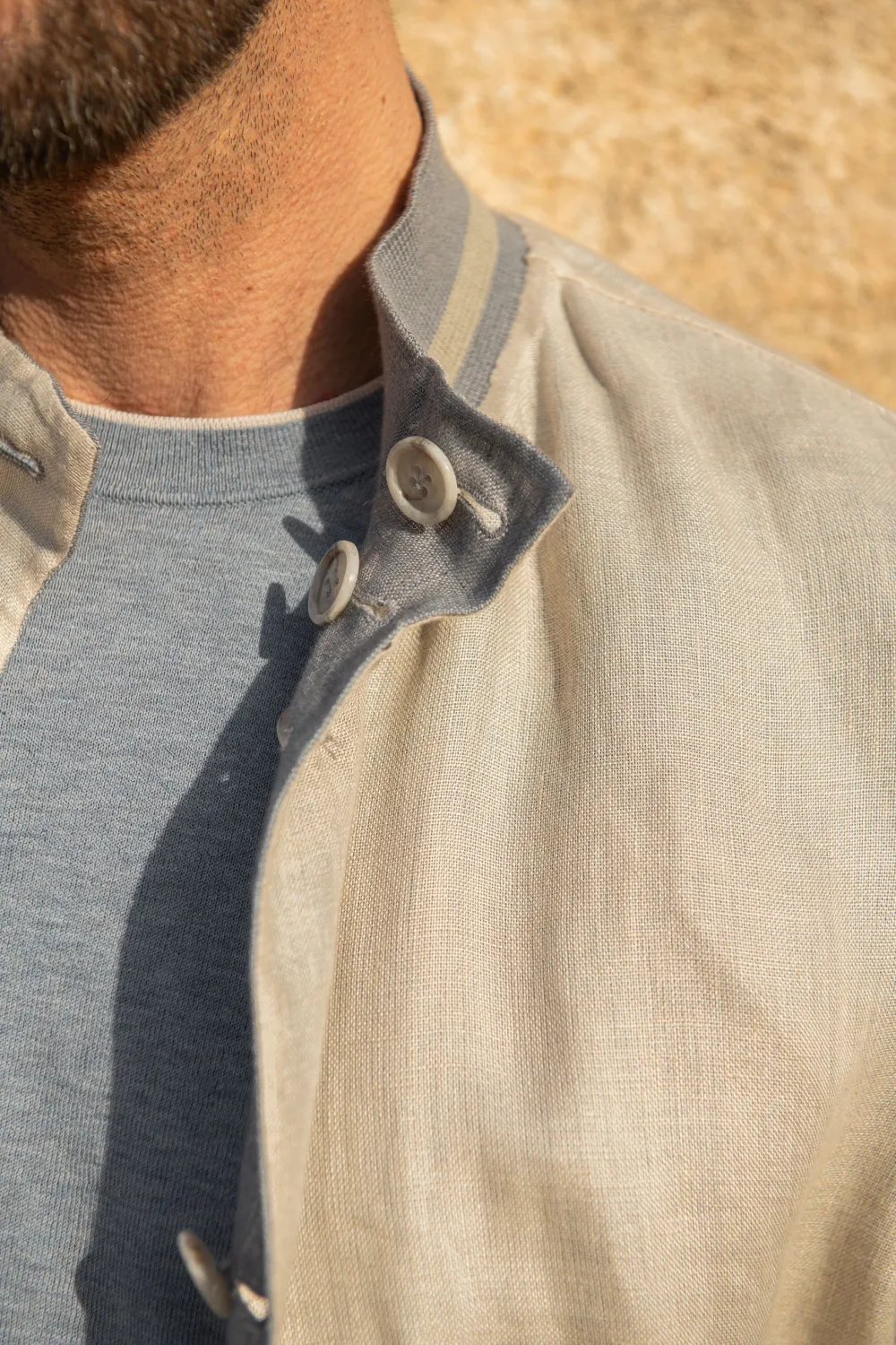 Sky Grey And Beige Reversible Bomber Jacket