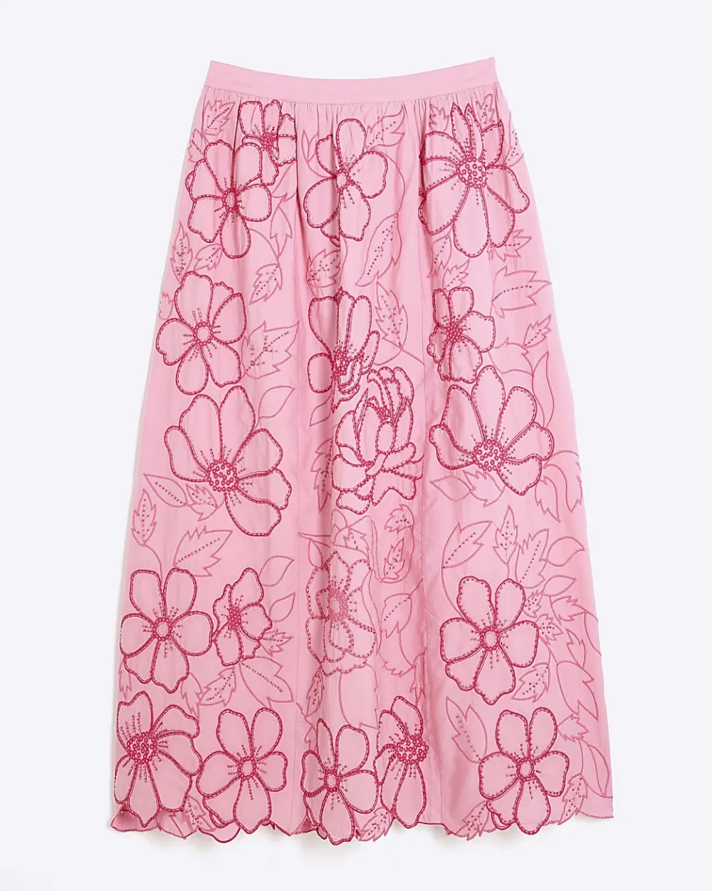 Pink Floral Cotton Breathable Women's Skirts