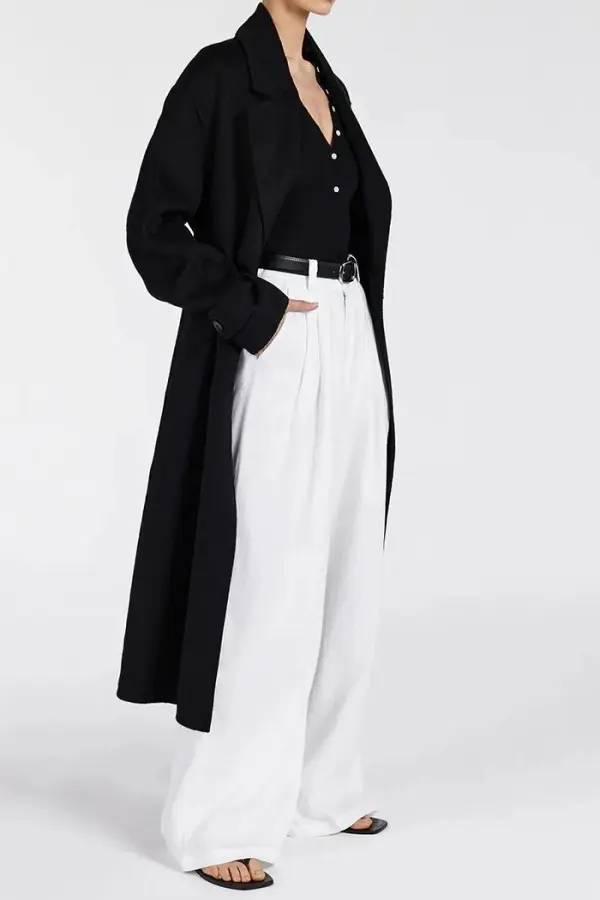 BLACK WOOL WRAP COAT