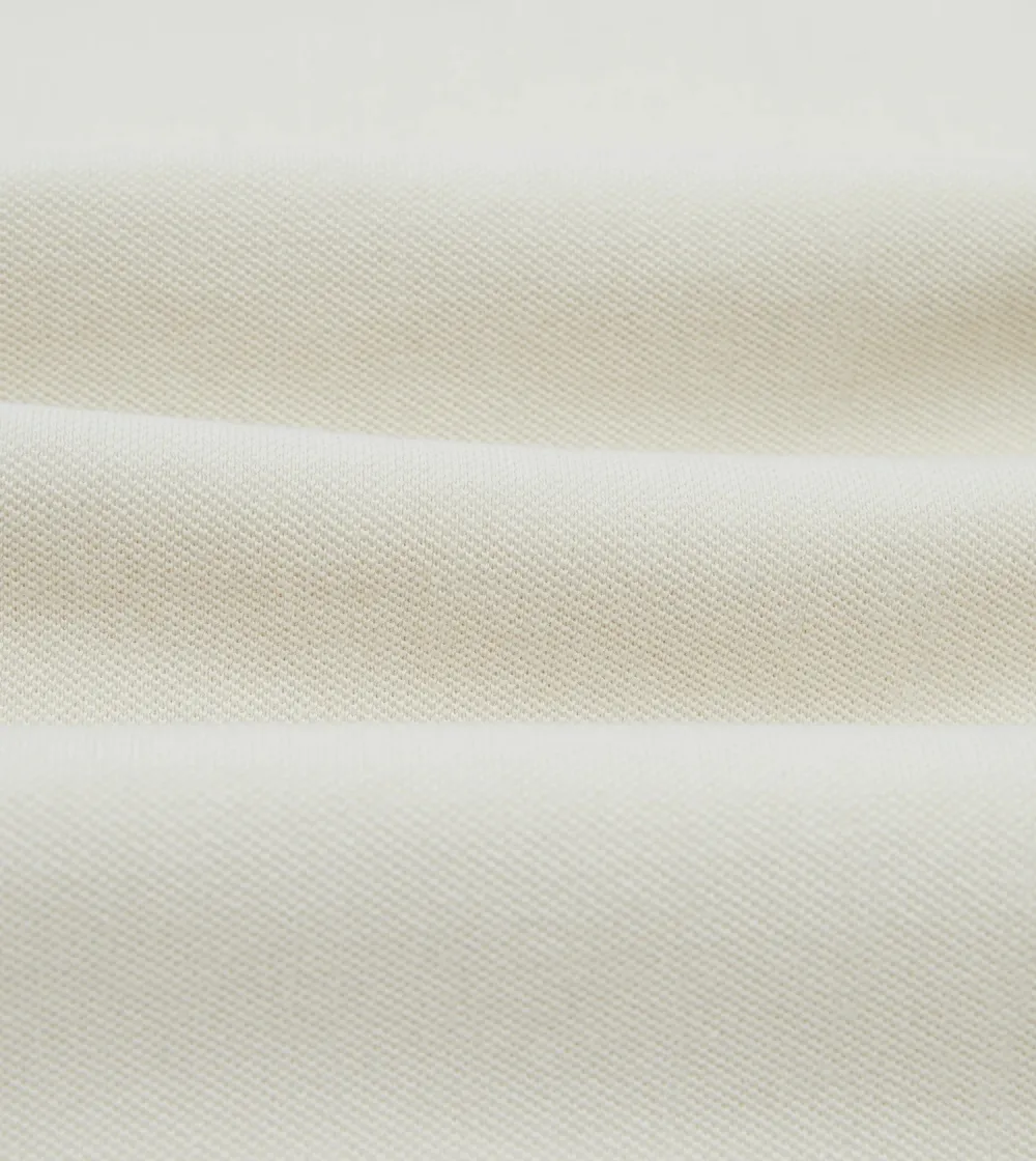 Ecru Pique Cotton Long-Sleeve Polo Fall And Winter Shirt