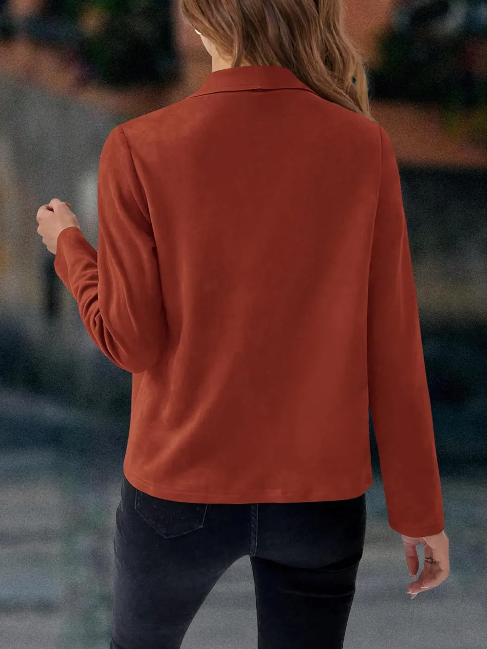 Women's Faux Suede Jackets 2023 Fall Clothes Long Sleeve Open Front Cropped Coat Outwear