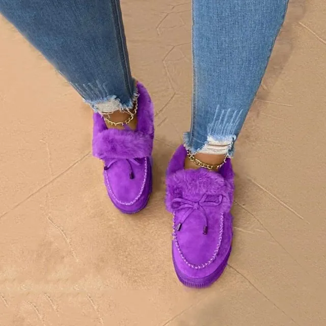 Women's Boots Snow Boots Suede Shoes Outdoor Office Daily Fleece Lined Booties Ankle Boots Winter Bowknot Flat Heel Round Toe Casual Sweet Walking Suede Loafer Leopard Solid Colored claret Leopard