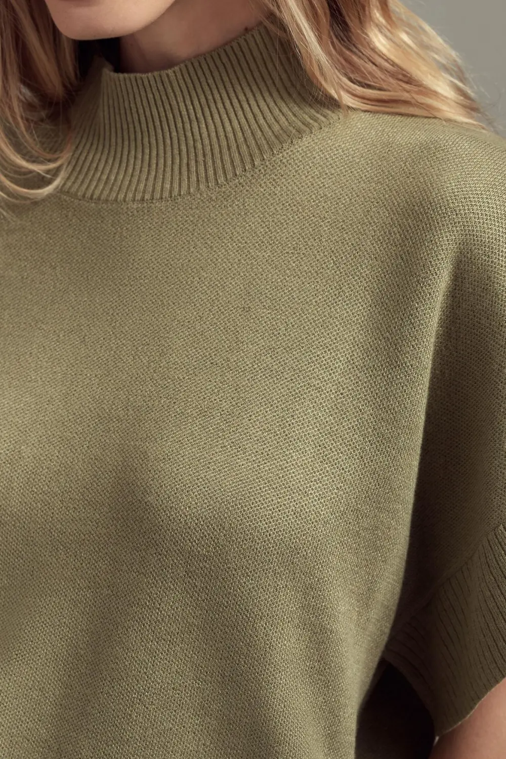 Mock-Neck Flared-Cap-Sleeve Sweater