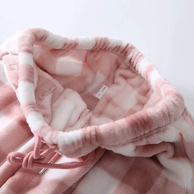 Women's Christmas Pajamas Winter Pants Nighty Pjs Grid / Plaid Fashion Simple Comfort Party Xmas Home Bed Flannel Warm Breathable Long Pant Elastic Waist Winter Fall Blue Pink / Sweet / Gift / Print