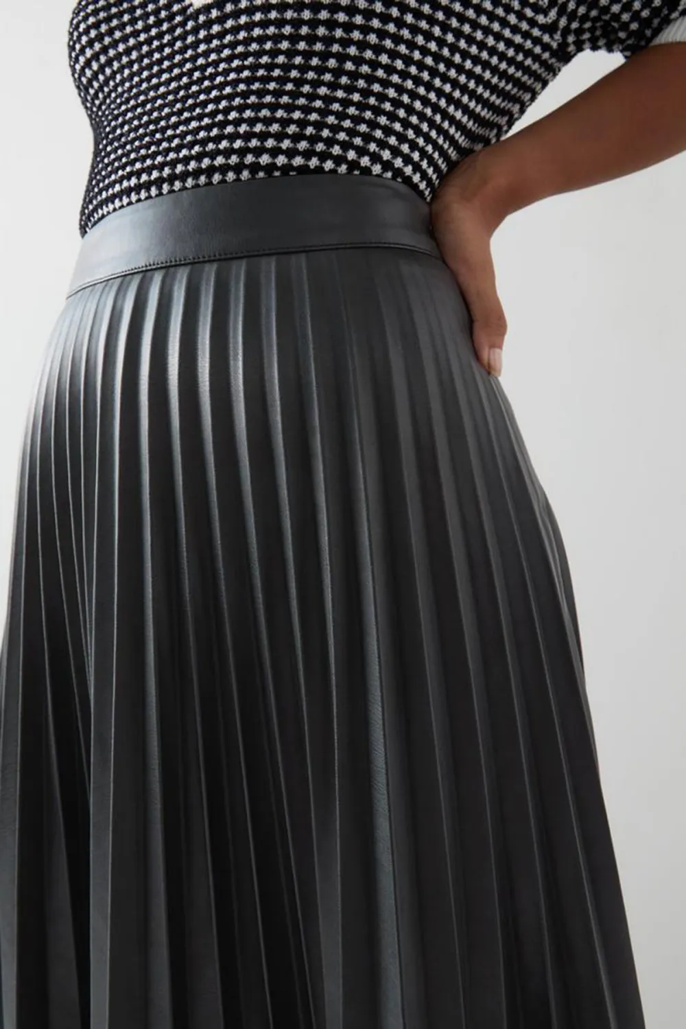 Grey Pleated Midi Skirt