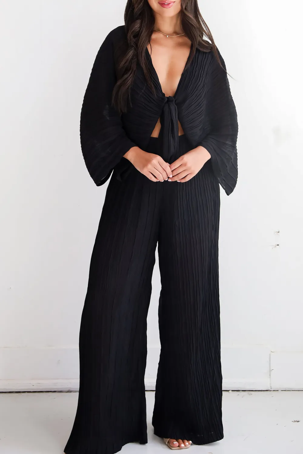 Sophisticated Step Black Pleated Wide Leg Pants