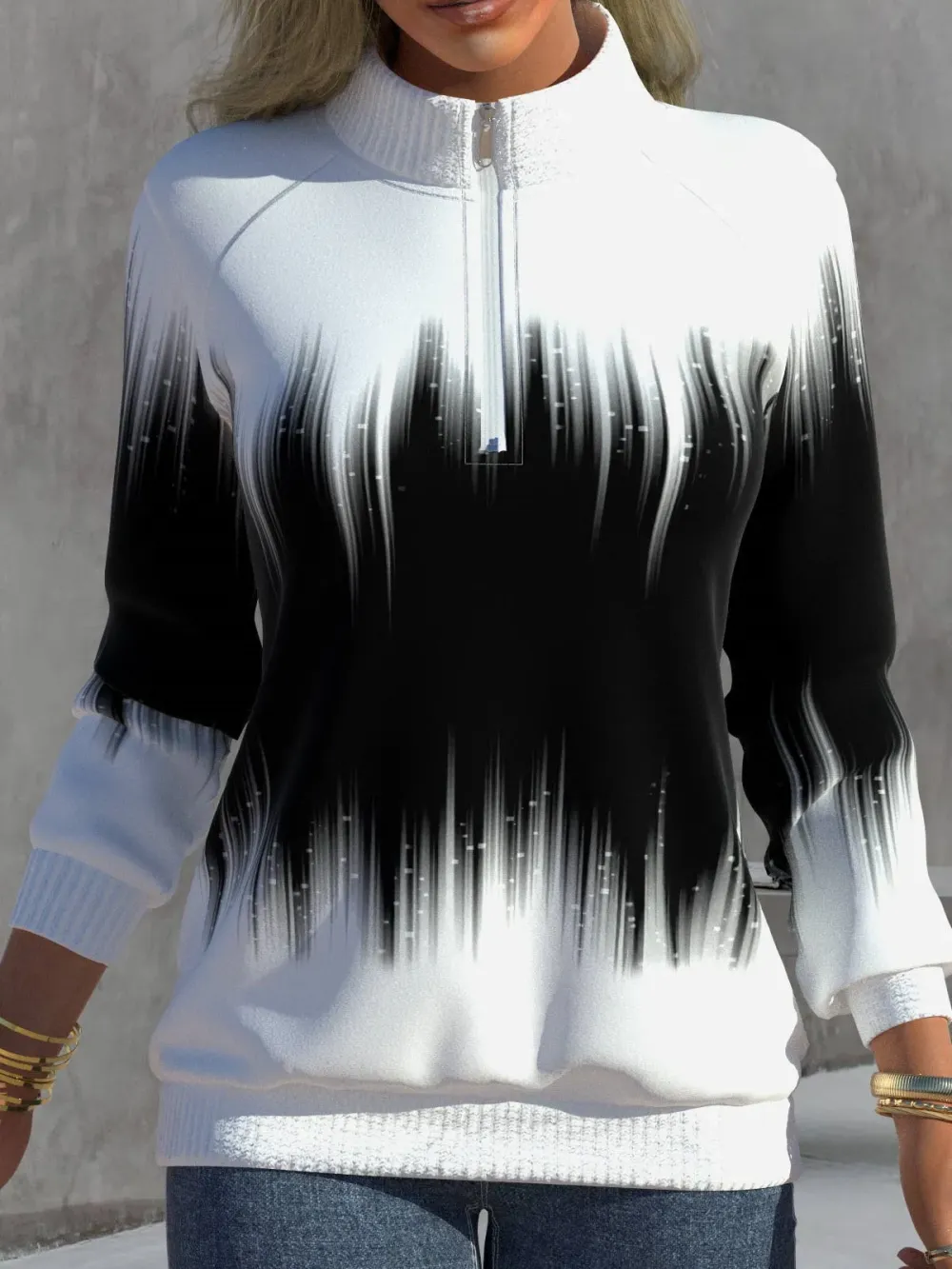 Women's Scoop Neck Long Sleeve Colorblock Gradient Tops