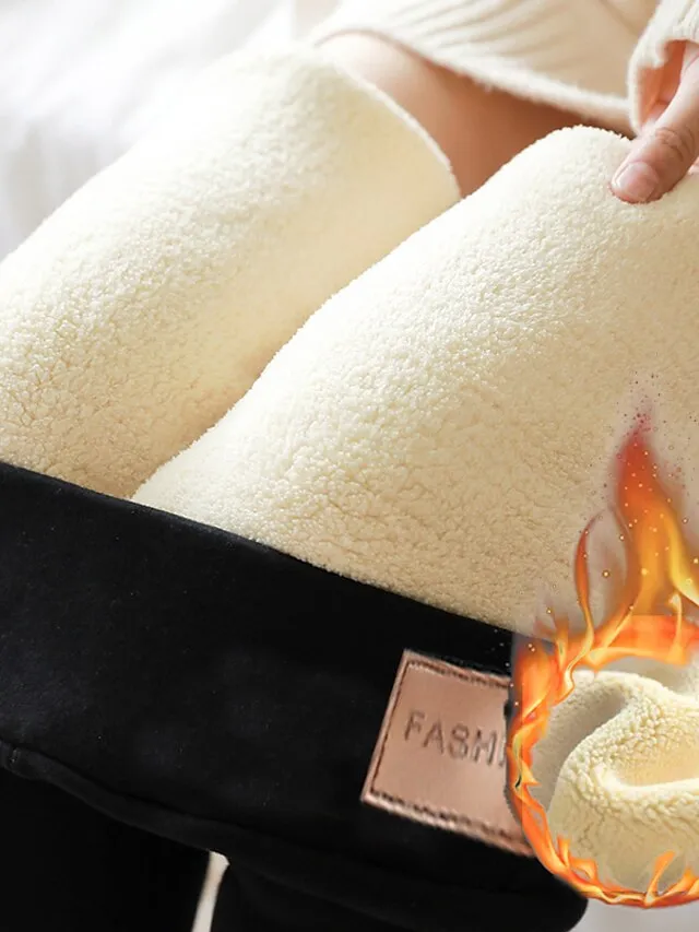 Women's Fleece Lined Leggings Warm Full Length Winter Leggings High Waist Basic Casual Office Daily Lamb wool leggings (kitten) Lamb cashmere leggings (leather label) S M Fall & Winter