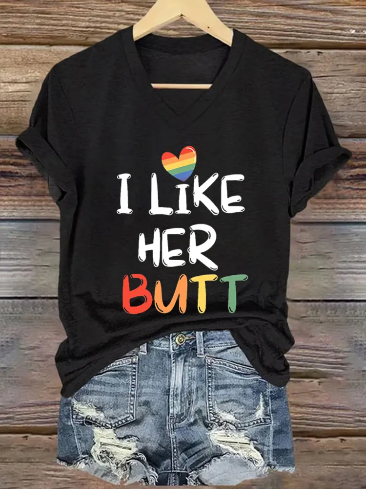 Women'S T-Shirt LGBT Lesbian Matching Couples Compliment I Like Her Butt T Shirt
