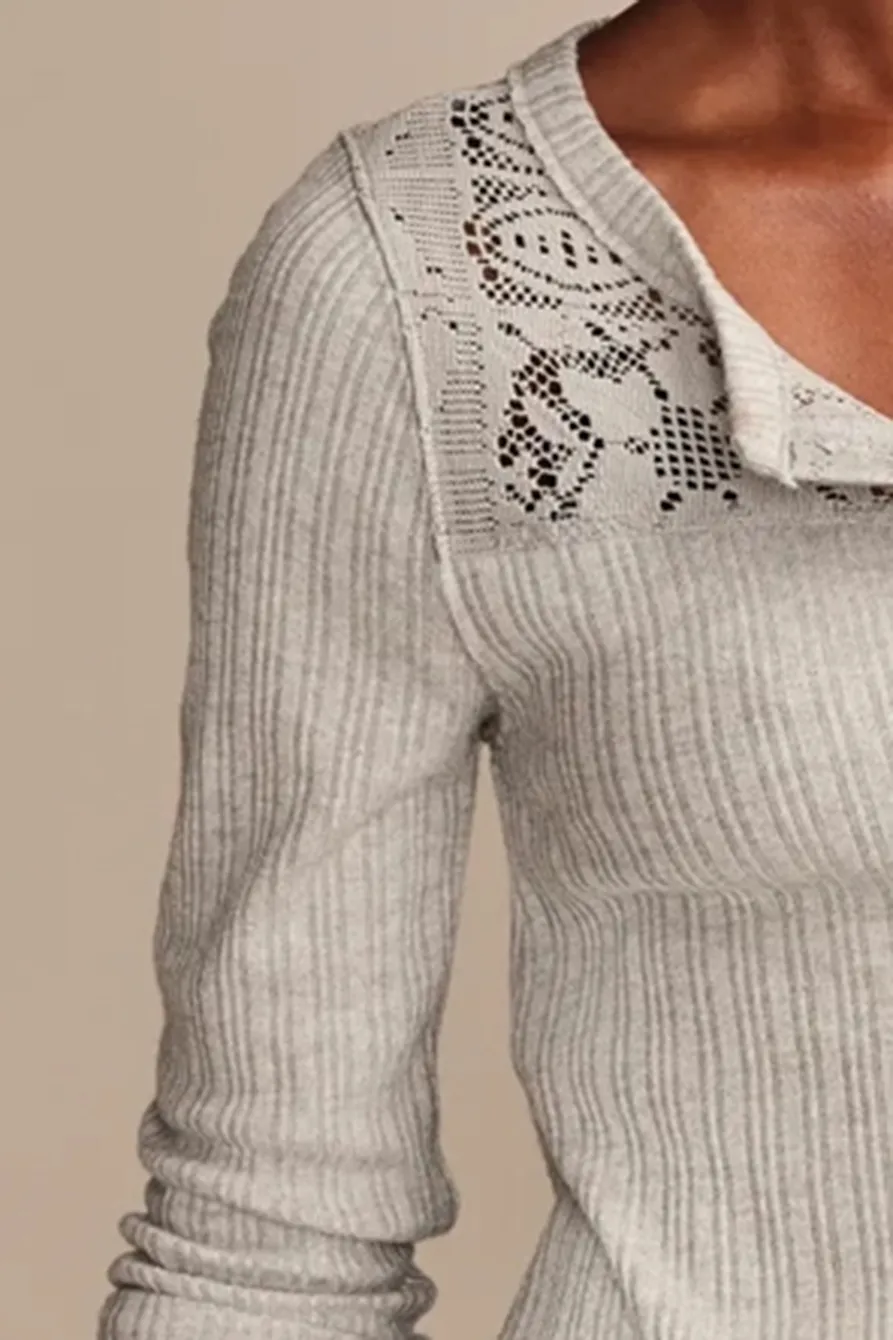 Medium Heather Grey Cloud Lace Mix Henley