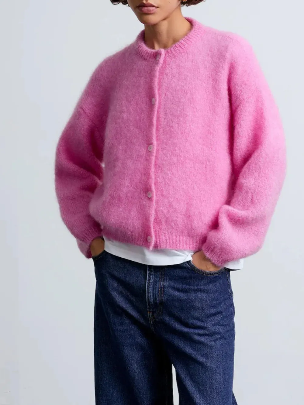 Casual Style Cardigan Rose Pink