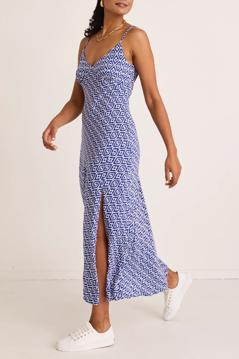 Blue Print Slit Maxi Dress