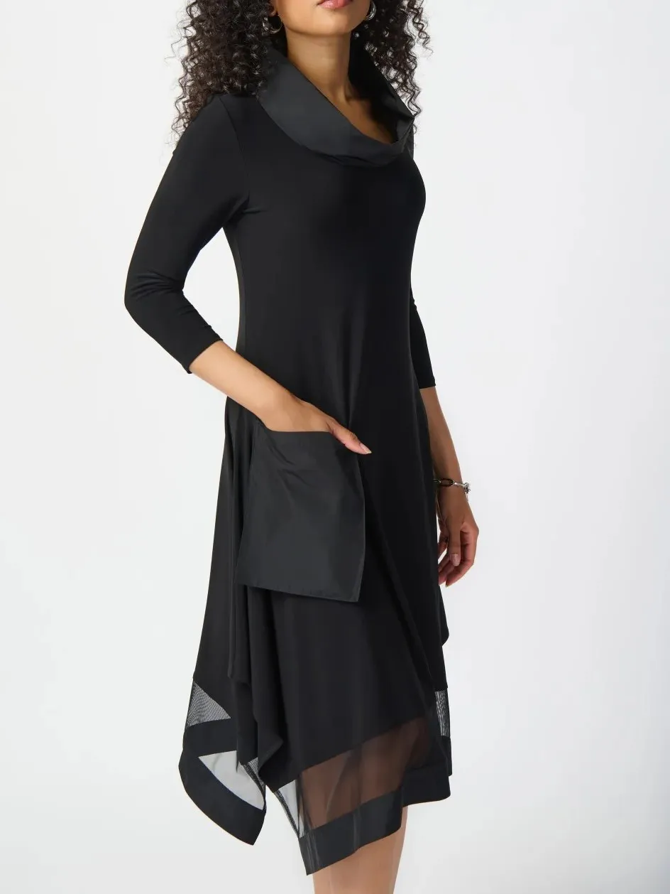 Black Asymmetric Hem Midi Dress