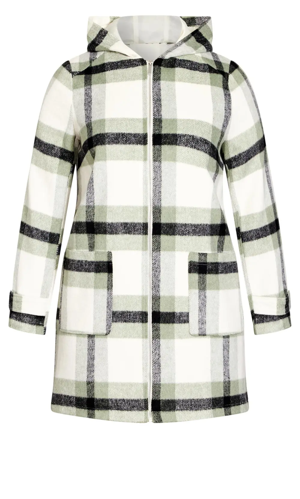 Evans Green Hooded Check Coat