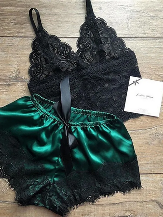 Women's Pajama Top and Pant Sets 2 Pcs Pure Color Fashion Hot Casual Home Daily Bed Satin Breathable Straps Sleeveless Strap Top Shorts Backless Summer Spring Black Pink