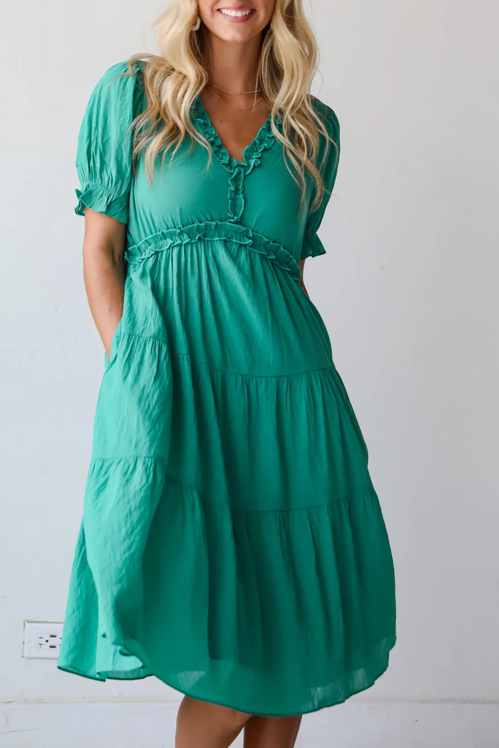 Exquisite Potential Green Tiered Midi Dress