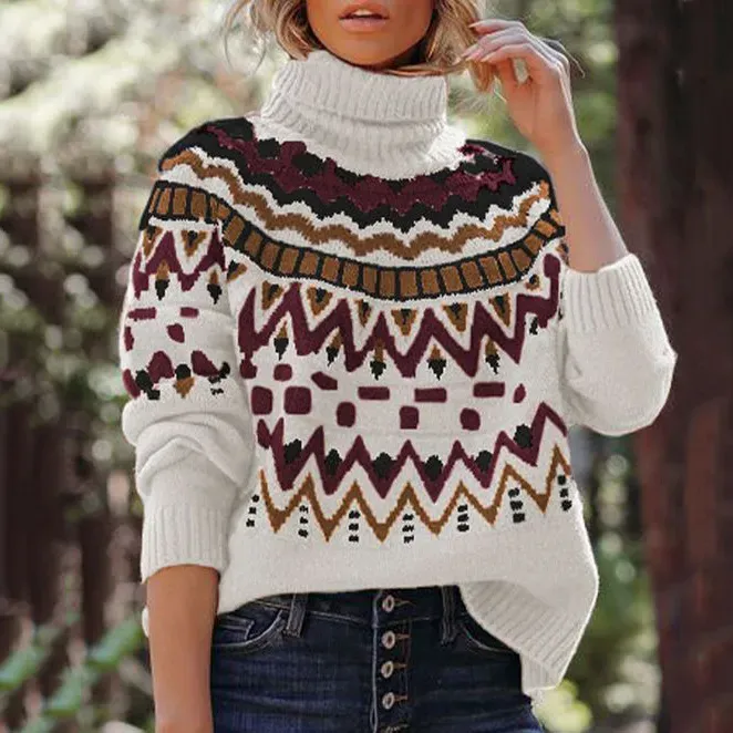 Vintage Graphic Jacquard Crewneck Knit Sweater