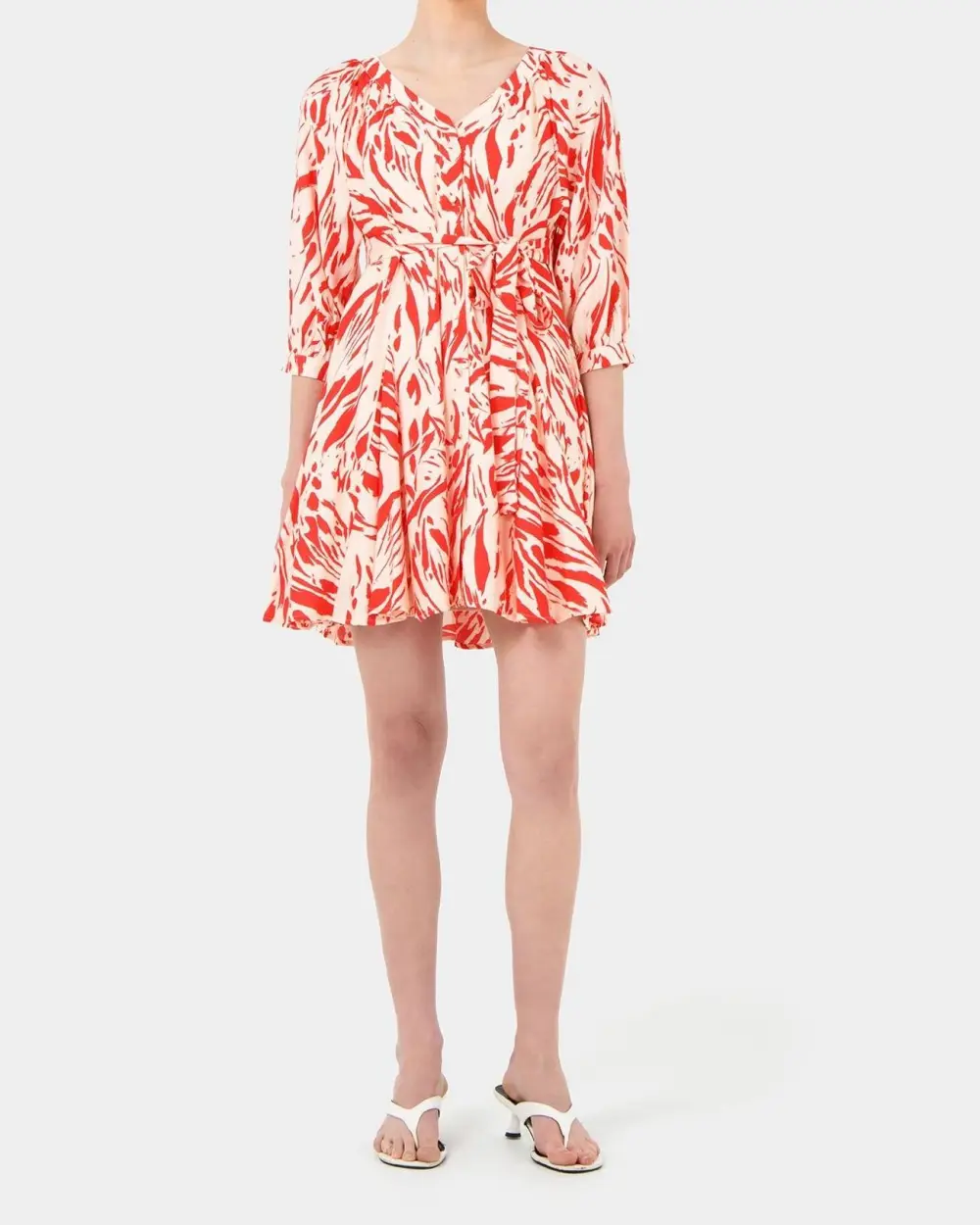 Abstract Animal Print V-neck Tie Skirt