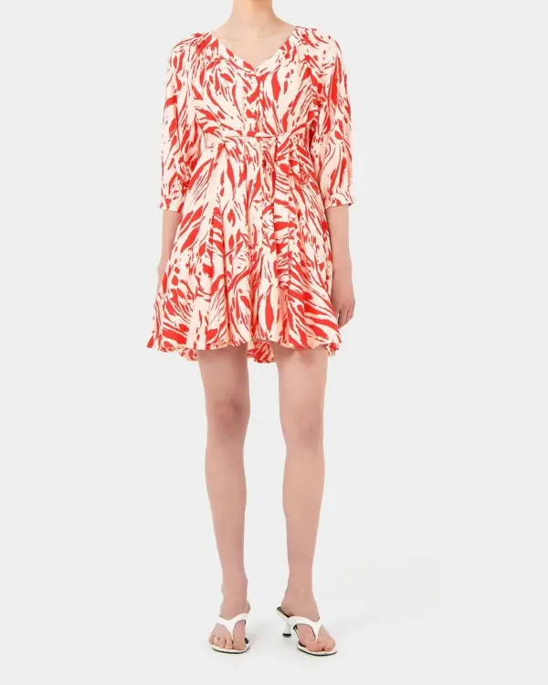 Abstract Animal Print V-neck Tie Skirt