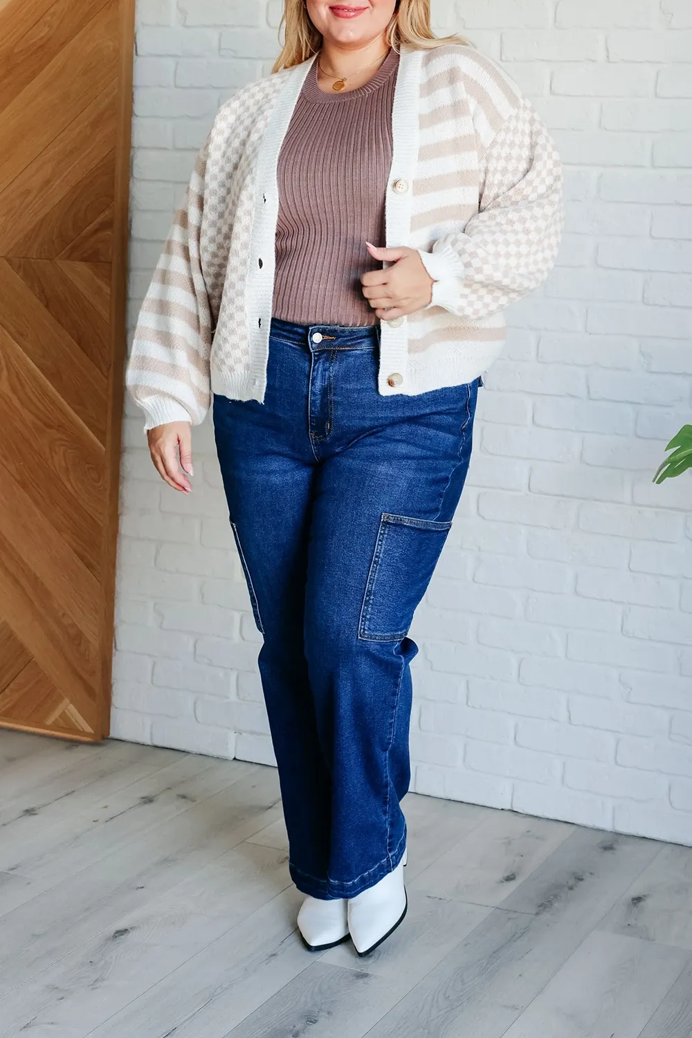 Comfortable Striped Texture Brown Knitted Top