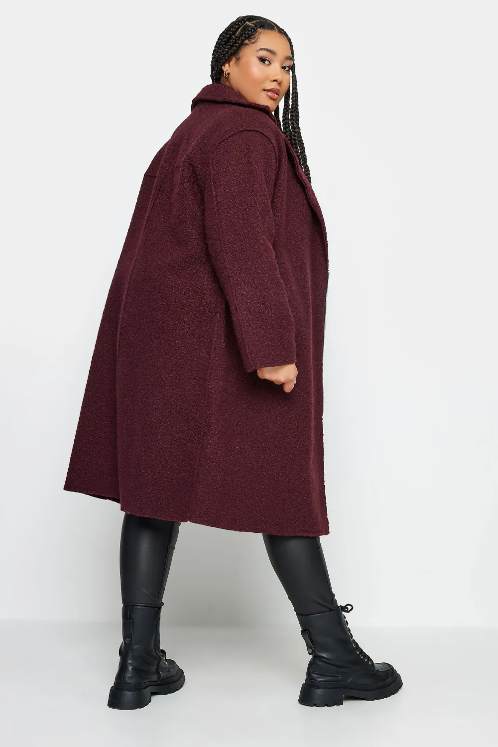 YOURS Curve Burgundy Red Boucle Biker Coat