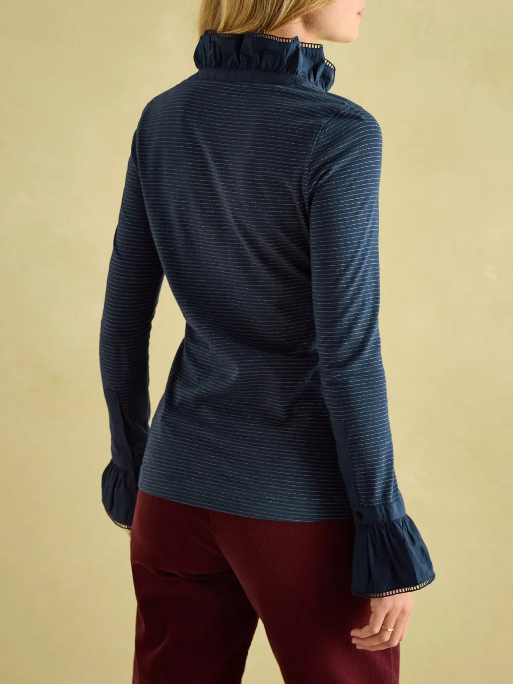 Black Long Sleeve Frilled Neck Top