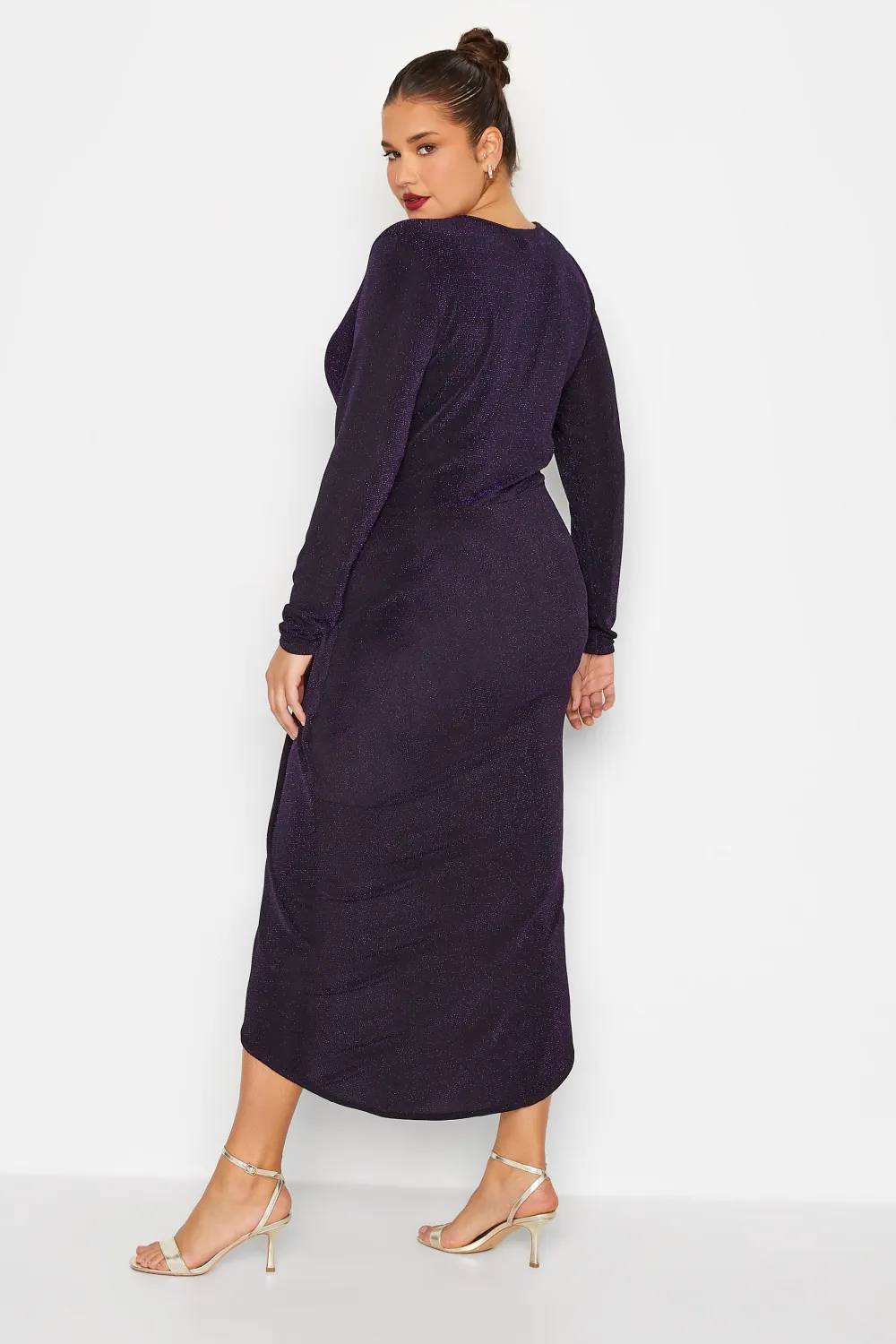 LTS Tall Black & Purple Glitter Twist Wrap Midi Dress