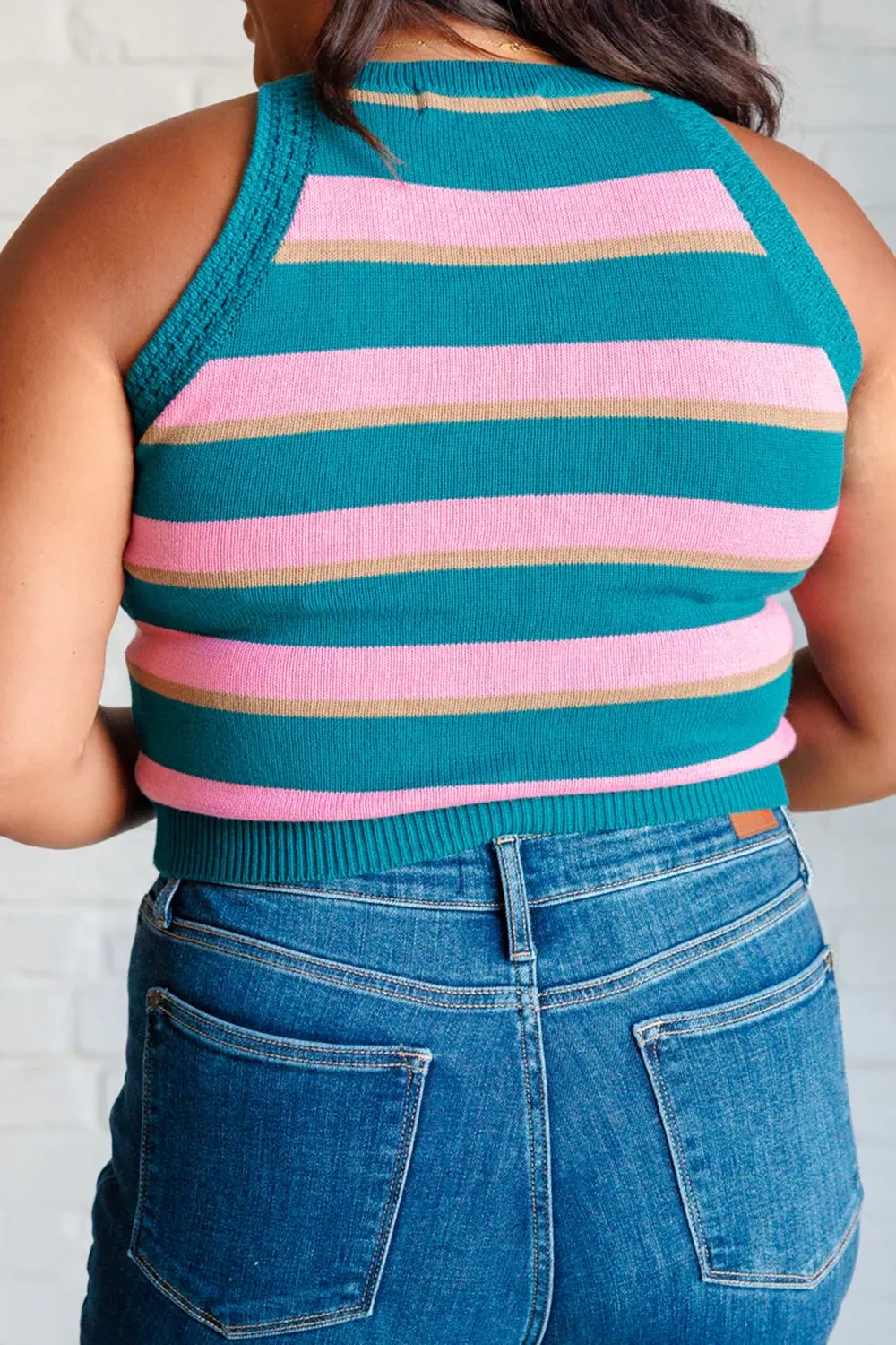 Classic Contrasting Stripes Blue And Pink Stripes Knitted Top