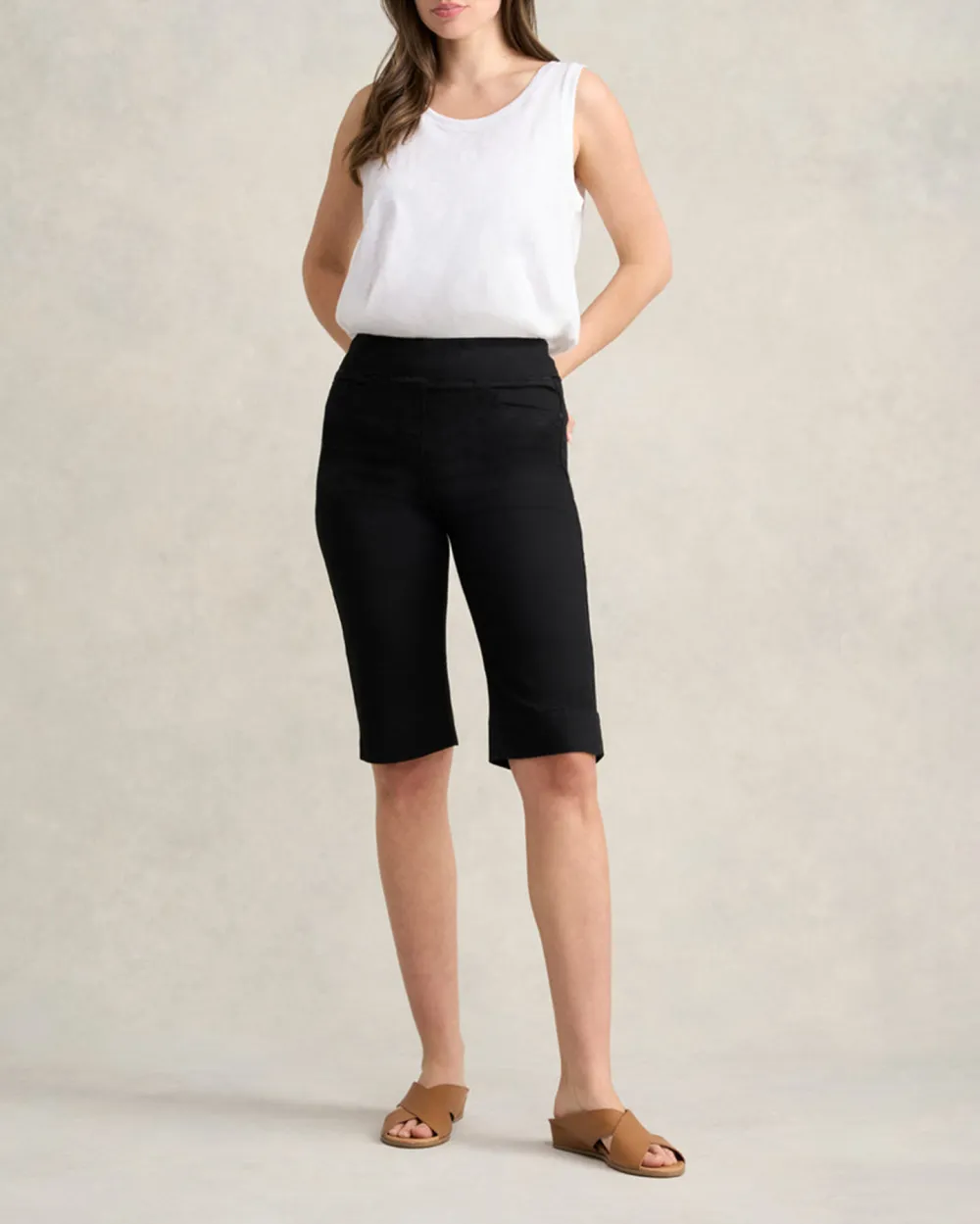 Twill Elastic Waist Knee Length Shorts