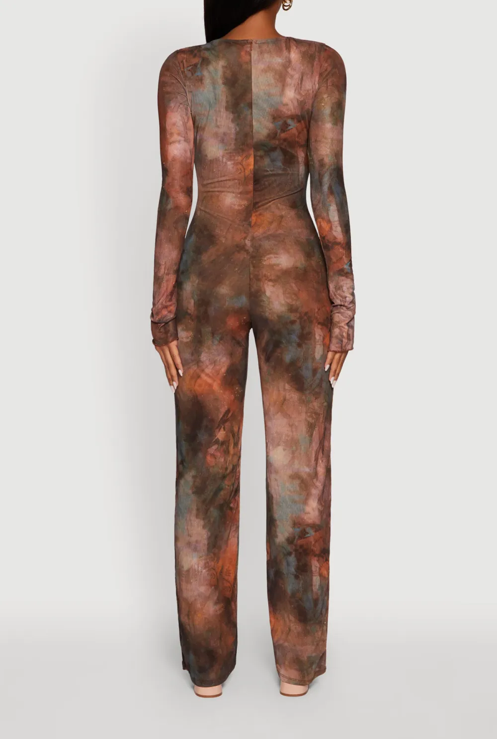 Full Printed Deep V-Neck Jumpsuit