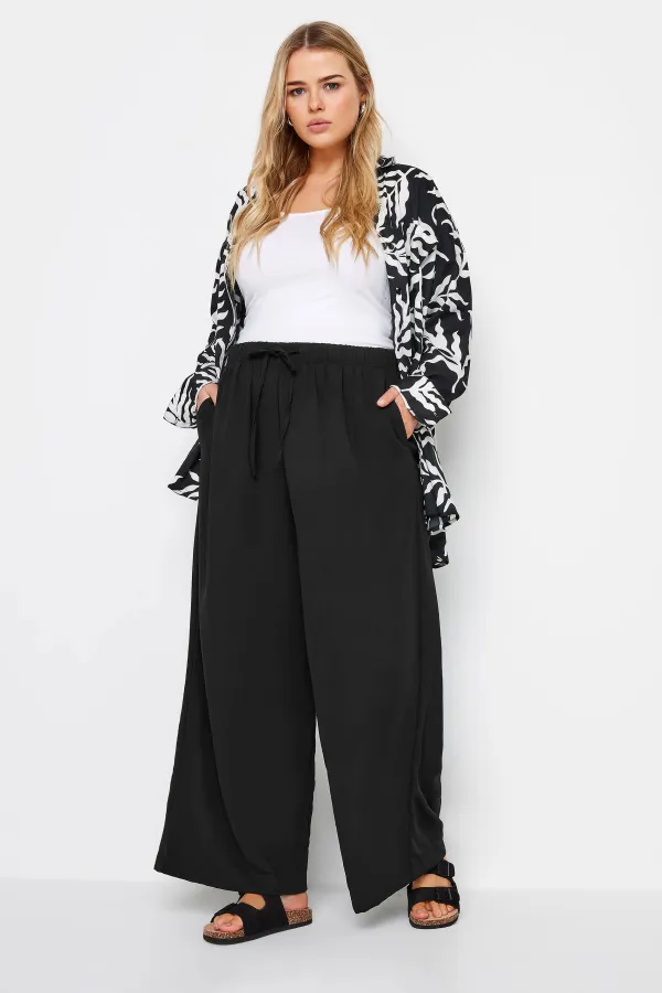 YOURS Curve Grey Twill Wide Leg Trousers