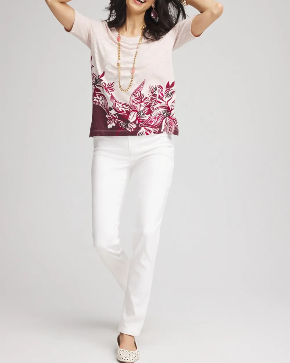 Short Sleeve Maroon Floral Hem Tee