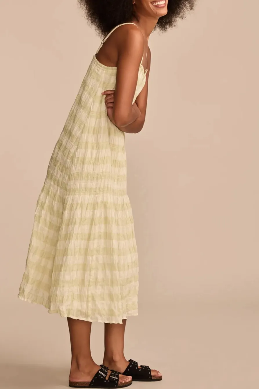 Sage Gingham Smocked Gingham Midi Dress