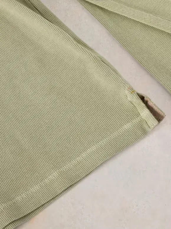 Casual Style Long Sleeve Ribbed Tee