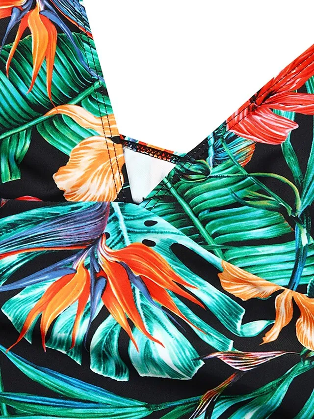 Women's Swimwear Tankini 2 Piece Normal Swimsuit High Waisted Floral Print Leaves Leaf Floral Green Blue Padded V Wire Bathing Suits Sports Vacation Sexy / New