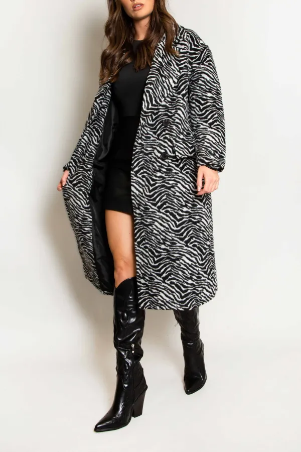 Zebra Front Tie Lapel Coat