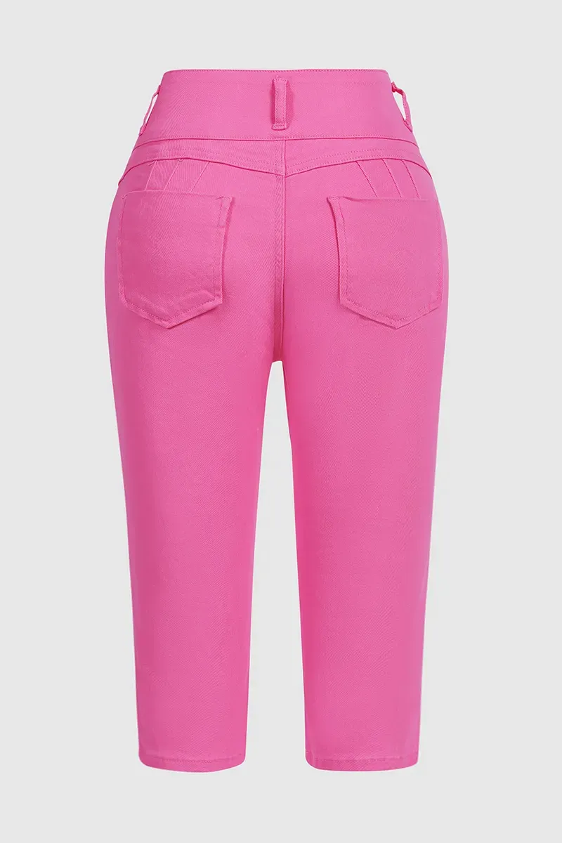 Solid Cut Out Waist Skinny Capri Jeans