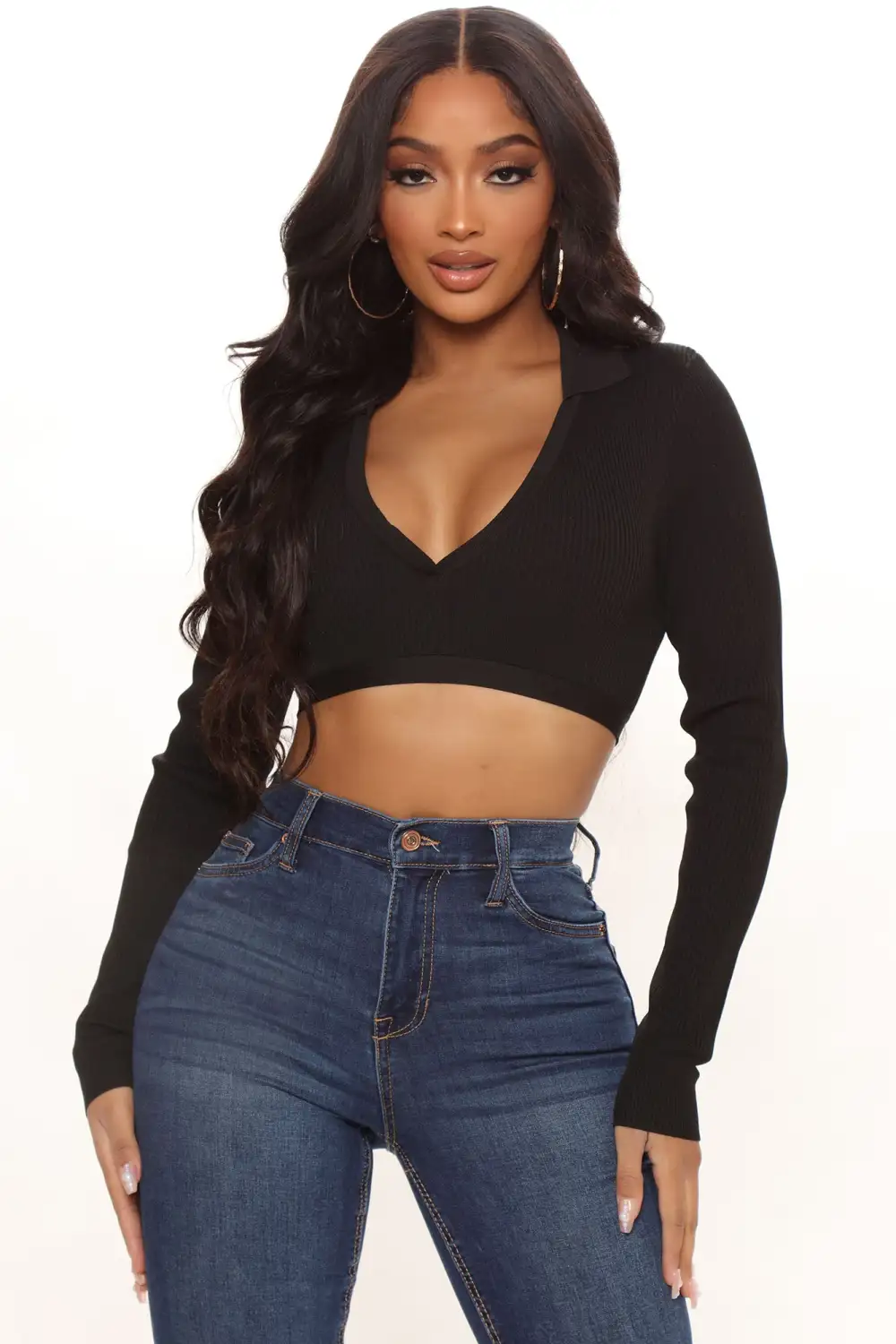 Take A Look Cropped Sweater Top - Black