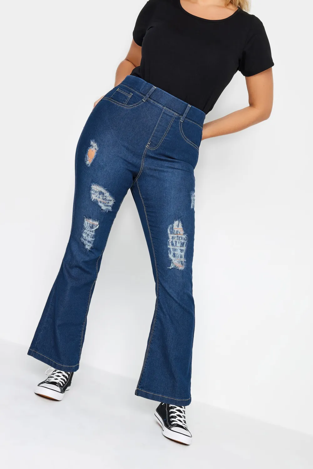 YOURS Curve Black Washed Ripped Pull-On HANNAH Bootcut Jeggings