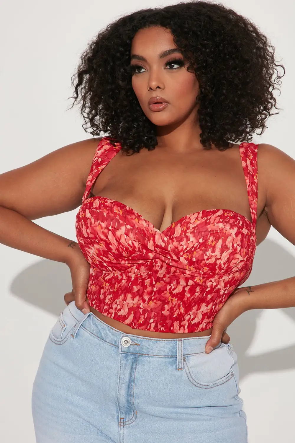 Best Of Me Floral Corset Top - Red/combo