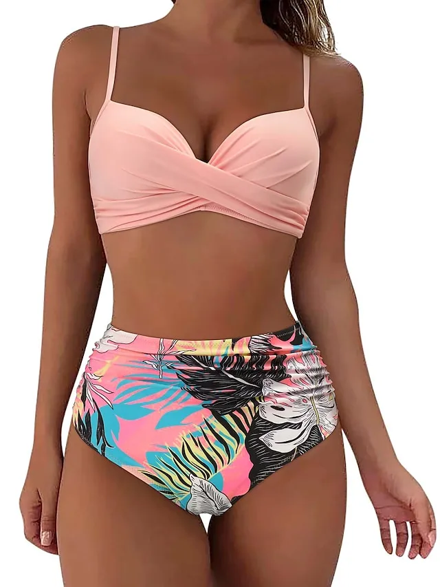 Women's Swimwear Bikini Normal Swimsuit 2 Piece High Waisted Plain Black Pink Purple Green Rose Red Bathing Suits Sports Beach Wear Push Up