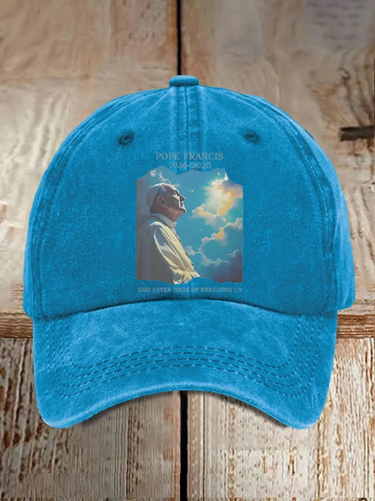 Men And Women's God Never Tires Of Forgiving Us Washed Baseball Cap